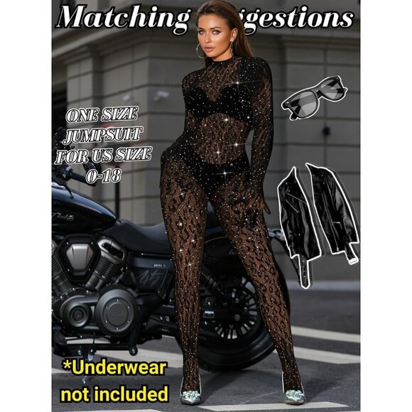 🆕Women Black Sexy Lace Jumpsuit Leopard Fishnet Bodysuit Outfits Mesh Lingerie - Picture 4 of 7